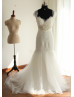 Cap Sleeves Ivory EyeLash Lace Tulle Beaded Wedding Dress